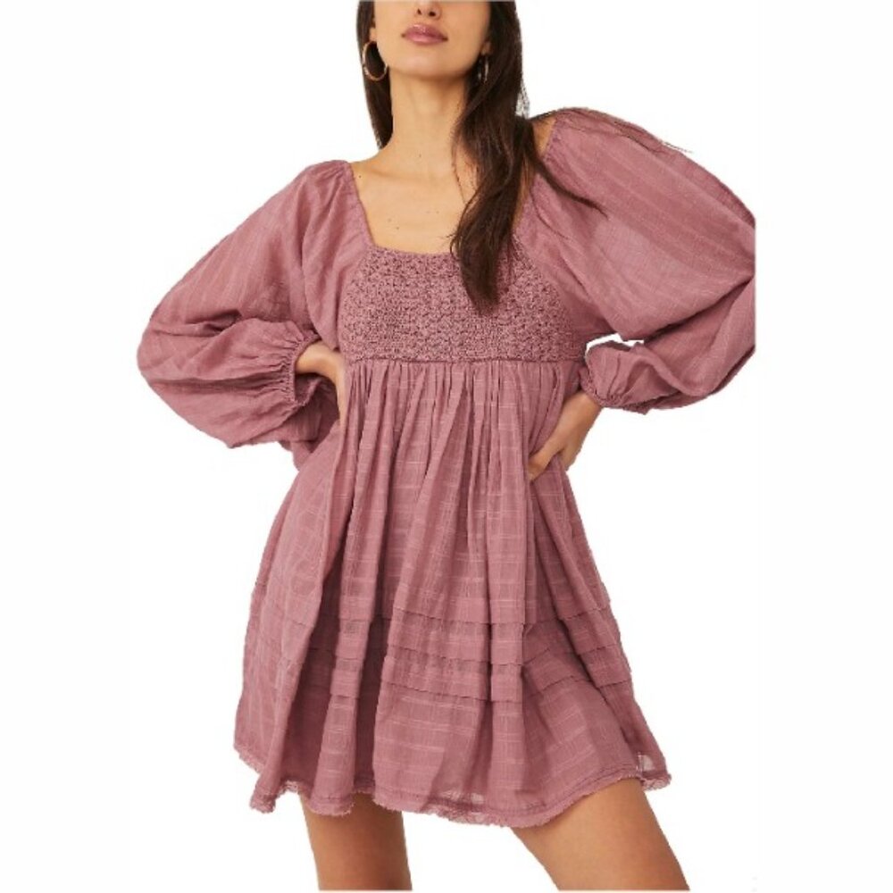 FREE PEOPLE women's size XS Ari puff sleeve boho tiered festival Mini Dress